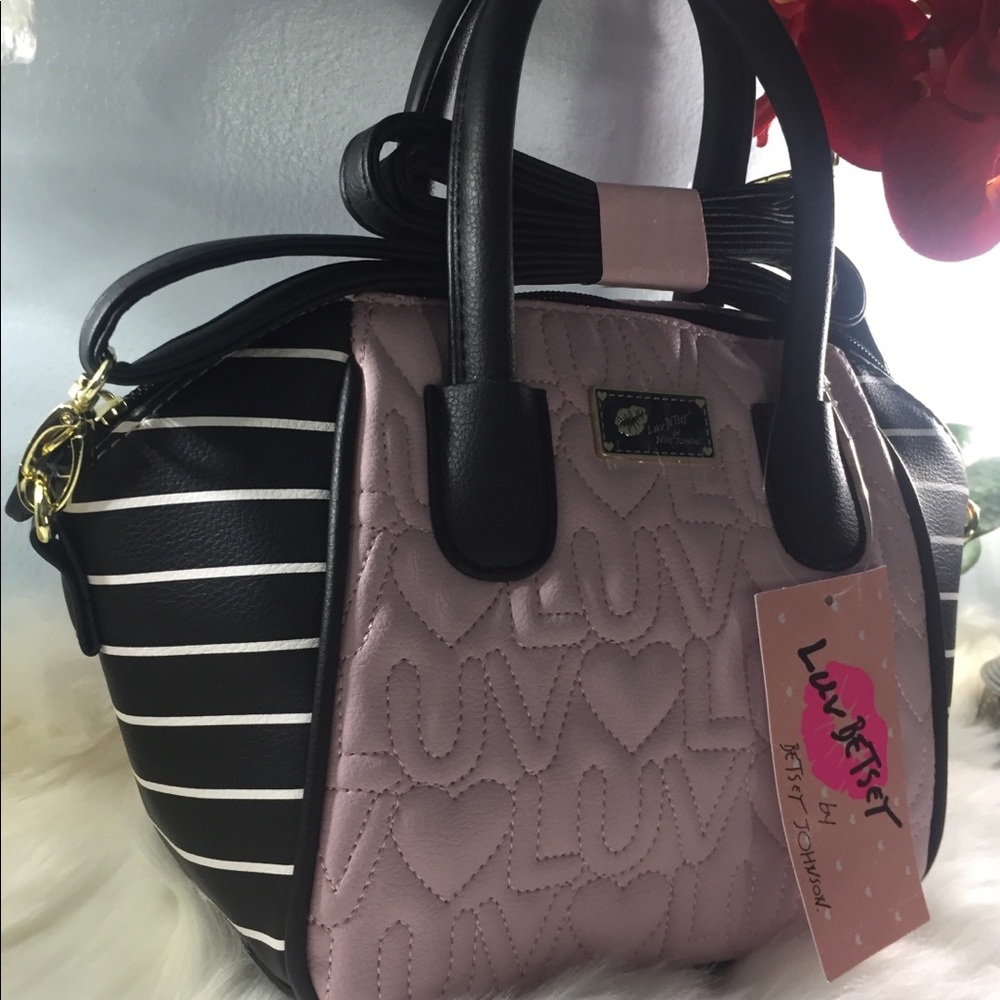 Betsey Johnson Luv Mauve/Black Striped Satchel